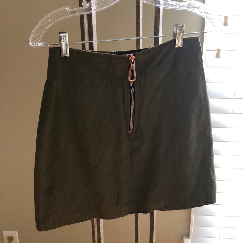 SANDRO High Waisted Zip Olive Mini Skirt